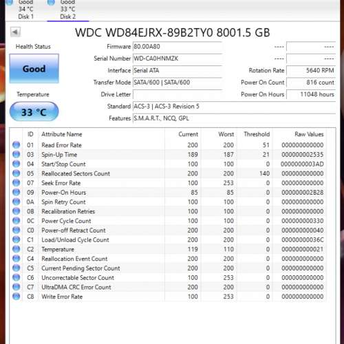 出售 : 2台 WD 8TB 紫標硬碟 (共16TB)