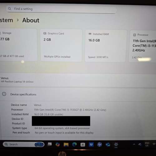 HP Pavilion Laptop 14-dv0050tx(1135G7/16GB/512GB/White) 95% New/100% Work