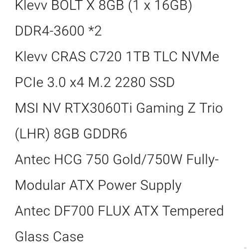 Intel Core i7-11700F   MSI NV RTX3060Ti  Z Trio (LHR) 8GB GDDR6