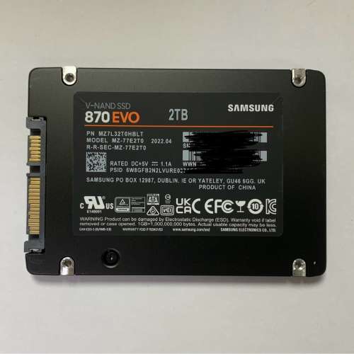 自用 ssd 2T Samsung 870 EVO 三星 2.5吋 100%work