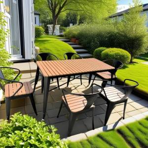塑木餐桌椅飯枱組合優惠｜戶外花園塑木桌椅｜抗水抗曬餐桌組｜高性價比套裝Plastic...