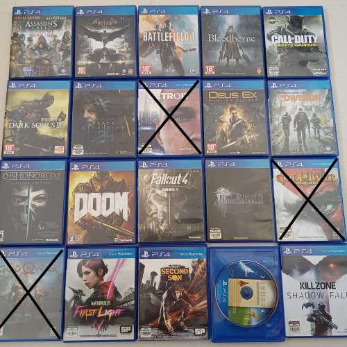 Playstation PS4每個game$70,PS3 $40,碟無花,圖裏交叉代表巳賣出