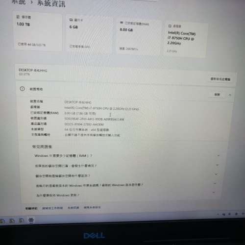 Dell G3 17 吋(60Hz, i7-8750H, 8GB, 128GB SSD + 1TB HDD, GTX1060) 17G3-D1762