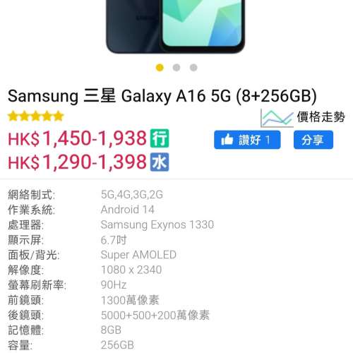 全新SAMSUNG A16 5G 8+256香港行貨手機
