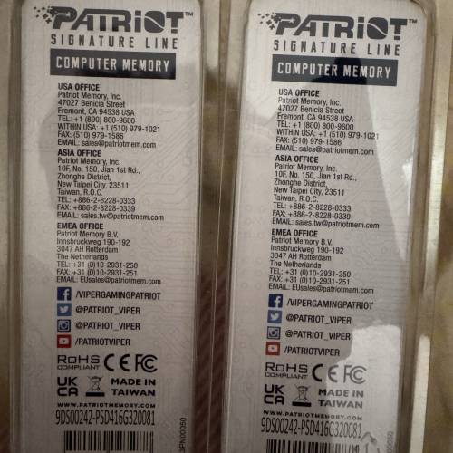 Patriot Signature Line DDR4 3200Mhz 32gb (16gb x 2) 記憶體 內存