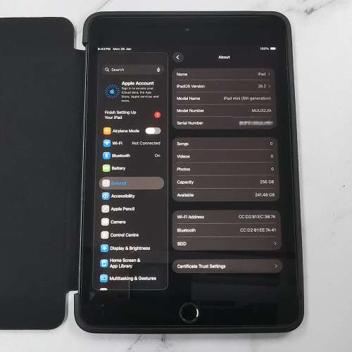 80% New Apple iPad mini 5 Wi-Fi 256GB 太空灰 Space Gray 連 全新 保護套 + 鋼化膜