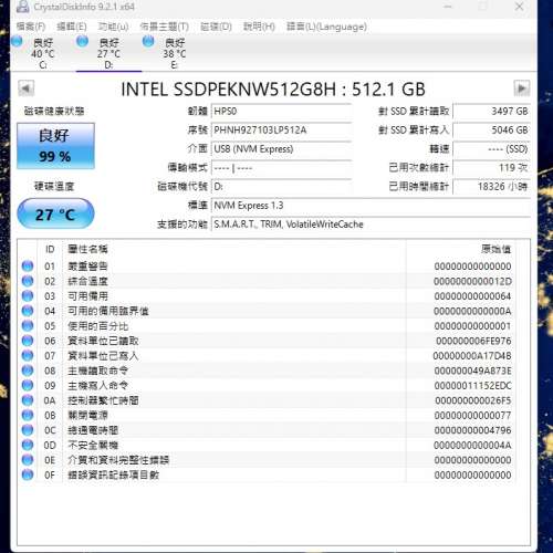 Intel 512GB NVMe SSD 99% new