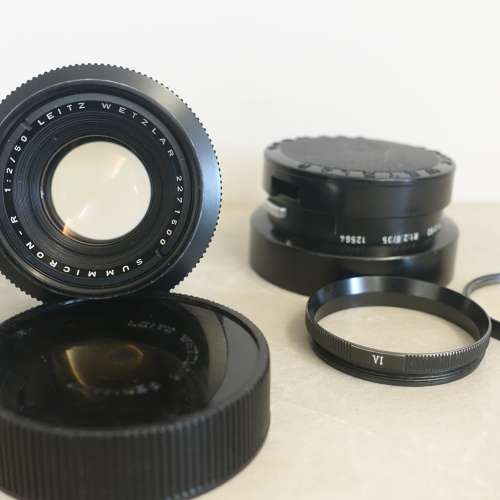 Leica Summicron R 50 f2，連原廠套裝遮光罩、鏡頭蓋，UVa保護鏡及環