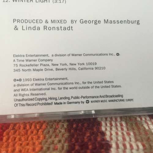 Linda Ronstadt Winter Light Made in Germany CD NEW 全新 德國製造