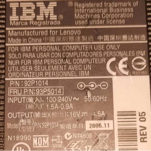 90%新行貨Lenovo 92P1014 16V 4.5A手提電腦充電器