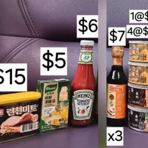 韓國午餐肉＆家樂牌純鮮清雞湯＆亨氏茄汁&淘大減盬蠔油&淘大甜豉油＆安記蟹皇，金蠔...