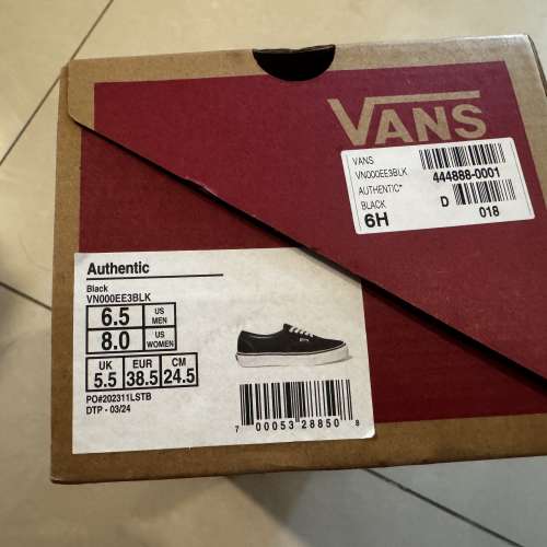 Vans Authentic Shoe 黑色帆布鞋 VN000EE3BLK  Men US 6.5 WMN US 8