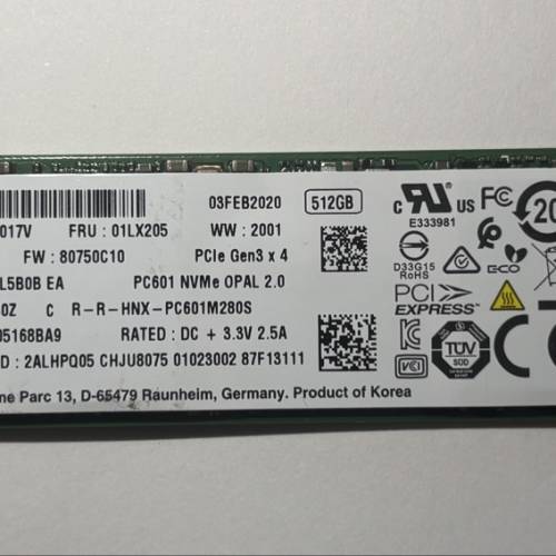 SK hynix PC601 512GB m.2 nvme PCIe 3.0 SSD