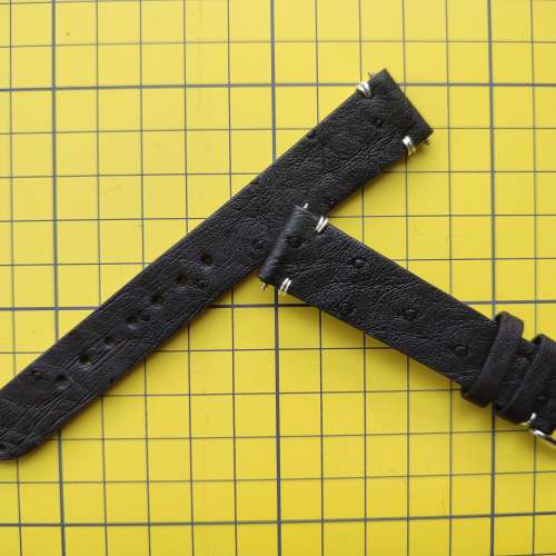 全新手工鴕鳥皮925銀線錶帶