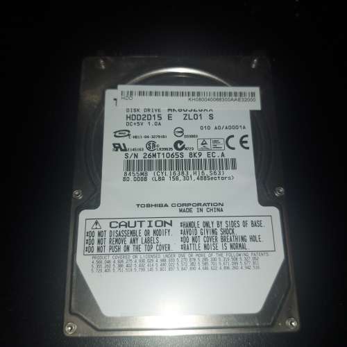 Toshiba ide 80GB 2.5 吋 harddisk
