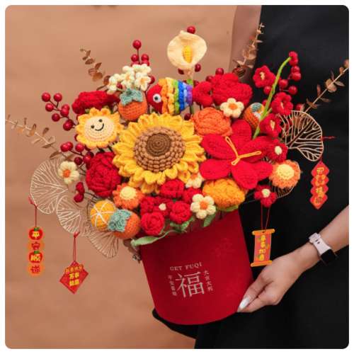手織毛線花福桶盆栽