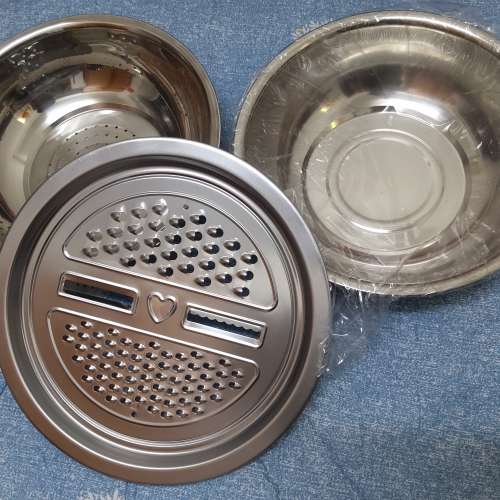 全新刨絲盆 切菜盆 多功能不銹鋼食品級刨絲盆 土豆片 蔬菜蘿蔔擦絲片 刨絲器