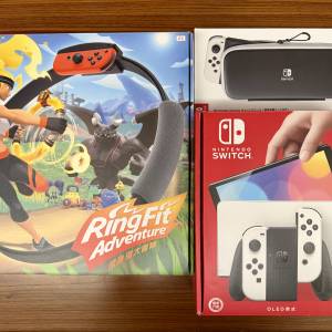 Nintendo Switch OLED 白色 + 原廠便攜包 + 健身環大冒險遊戲