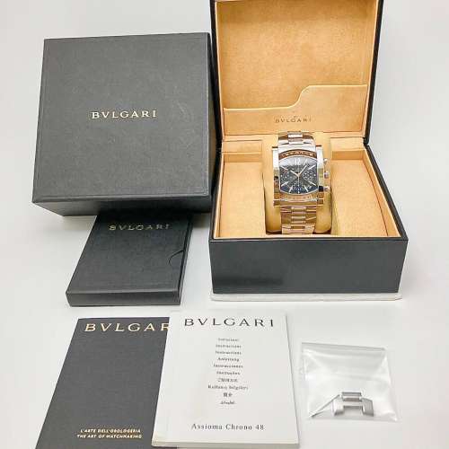 近全新 帶格足長BVLGARI Assioma 市場少有 鋼帶 計時 日曆顯示 自動機械腕錶 (大部...