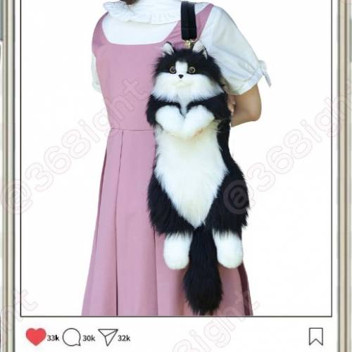 童話擼貓奶牛貓手工毛絨仿真背包