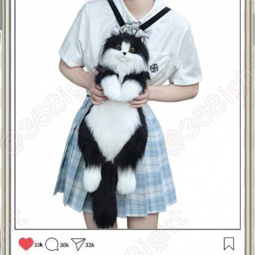 童話擼貓奶牛貓手工毛絨仿真背包