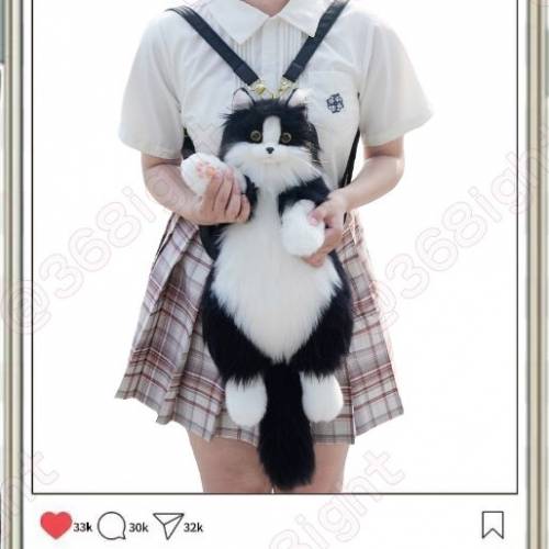 童話擼貓奶牛貓手工毛絨仿真背包