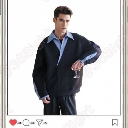 短劇熱款張翅拼接領襟衛衣恤衫高級時裝