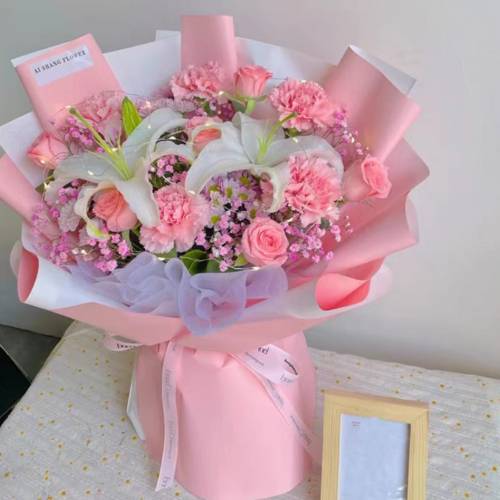 百合康乃馨鮮花花束
