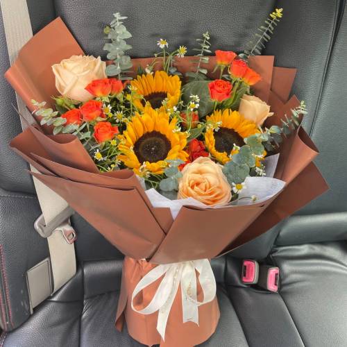 啡色系列向日葵鮮花花束