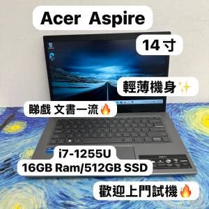 (超輕薄Acer 14寸🔥) Acer Aspire 5 i7-1255U/4,8,16GB Ram/128,256,512GB SSD/全屏...