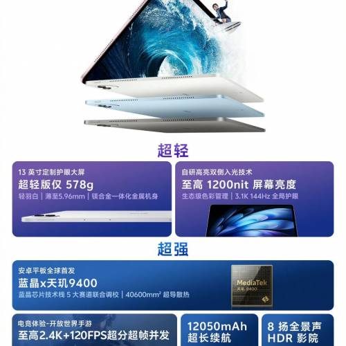 【國恆商城】低公價 新款 Vivo Pad 5 Pro 天璣9400 3.1K屏 144Hz刷新 12050電量 AI...