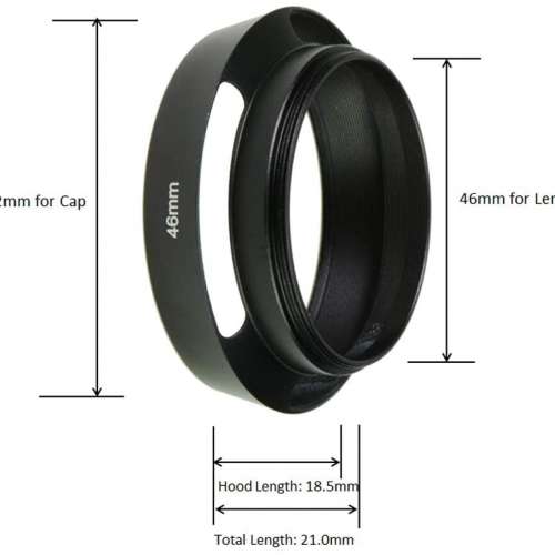 46mm Vented Metal Hood With Cap For Standard Lens (Black)