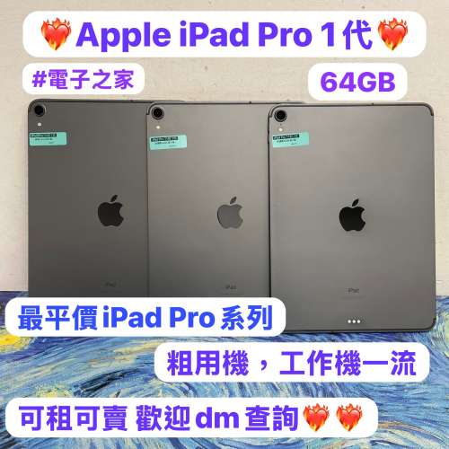 ✨最平價Apple iPad Pro系列✨/Apple iPad Pro 1代/11吋/插卡版/64GB/🩶灰色🩶/企理...