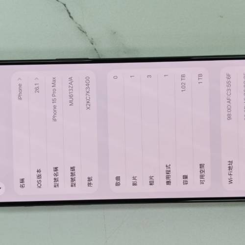 💥罕見大容量💥港行apple 15 pro max 1t 藍色 電池86% 9成新 輕微甩漆