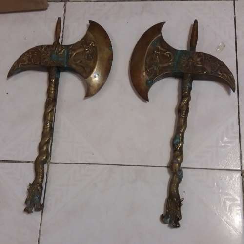 (珍藏擺設 古董全銅斧頭一對
