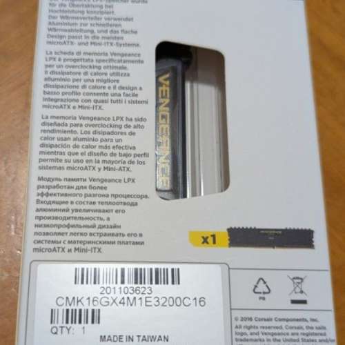 Corsair Vengeance LPX DDR4 16GB 3200MHz Ram 記憶體 已開盒