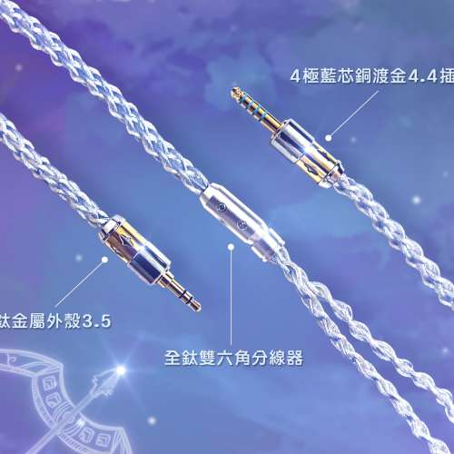 (耳機線:射手座)8絞800芯upocc銅渡銀+occ銅渡銀，可換式mmcx及0.78設計配以全鈦插頭...