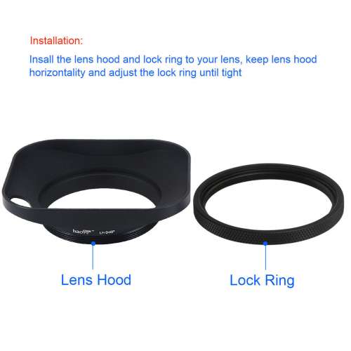 Haoge LH-B46P 46mm Square Metal Screw-in Lens Hood with Hollow Out Designed