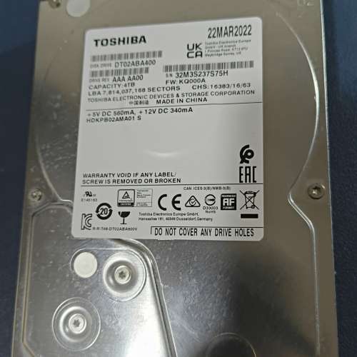 TOSHIBA 4TB 3.5吋硬碟