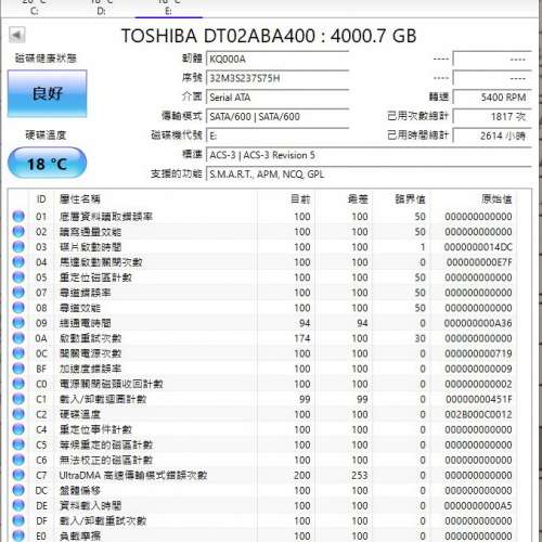 TOSHIBA 4TB 3.5吋硬碟