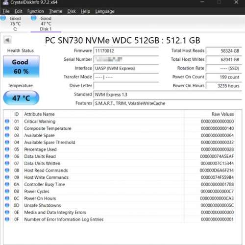 PC SN730 NVMe WDC 512GB