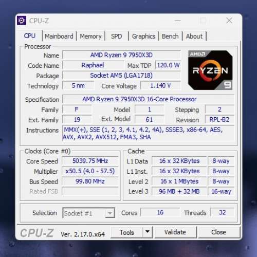 AMD Ryzen 9 7950X3D AM5 CPU 16核32線程處理器 NOT 7800X3D 7950X 9950X 9800X3D ...