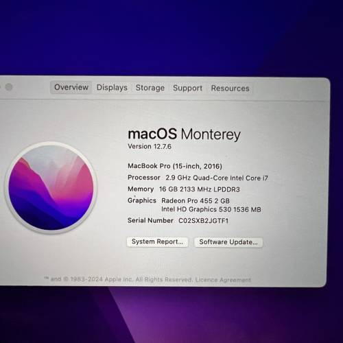 2 TB SSD MacBook Pro 15.4吋 2016 i7 16GB Touch Bar