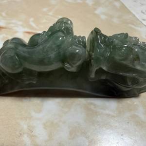 【天然翡翠A貨】冰糯種藍水瑞獸手把件 雙財神獸 龍 貔貅 吉祥如意 緬甸玉立體精雕 ...