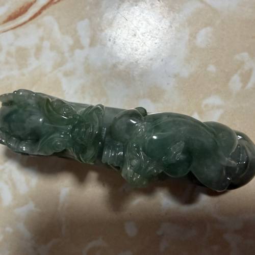 【天然翡翠A貨】冰糯種藍水瑞獸手把件 雙財神獸 龍 貔貅 吉祥如意 緬甸玉立體精雕 ...
