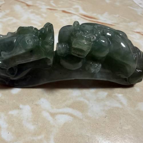 【天然翡翠A貨】冰糯種藍水瑞獸手把件 雙財神獸 龍 貔貅 吉祥如意 緬甸玉立體精雕 ...