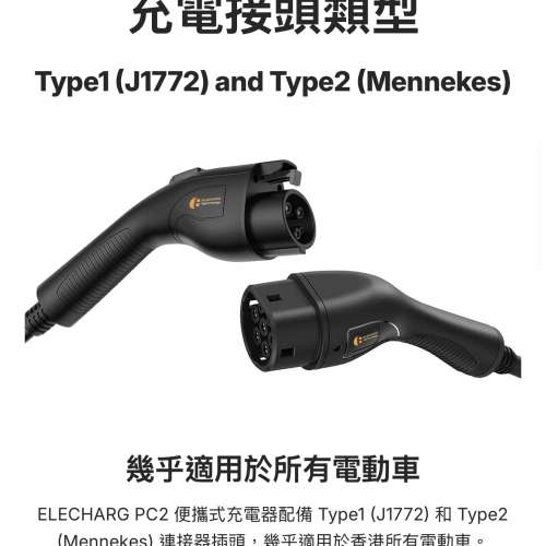ELECHARG 專利快速充電 提速30% ELECHARG 模式2 便攜式充電器 (PC2)