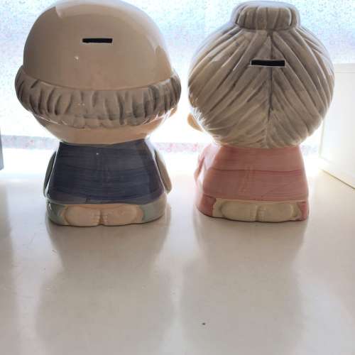 絕版1980年代台灣製公公婆婆陶瓷擺設  歲月靜好的陪伴 H27*17*17cm