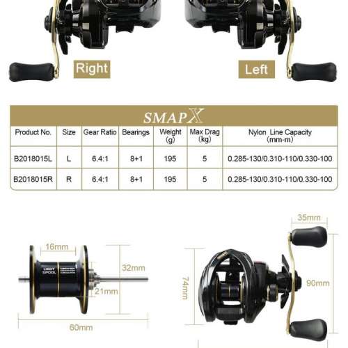 RYOBI SMAP X 水滴輪碳素機身/8+1軸承/韓國剎車墊片 左手/右手 100%NEW HK$280