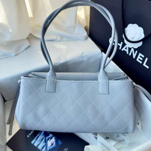 香奈兒Chanel 灰藍色荔枝紋長款手提包 實物拍攝